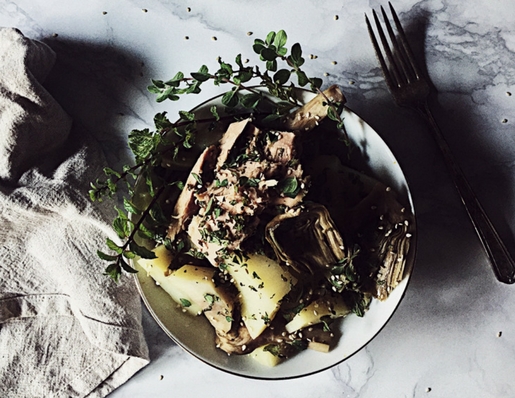 insalata di carciofi, tonno e patate (calda)